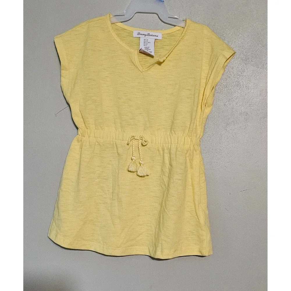 🩵Tommy Bahama Girls Yellow Slub Tunic Top Tassel Drawstring Size 2T🩷 - Picture 1 of 5